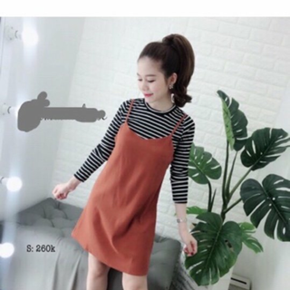 set đầm yếm áo sọc dài
