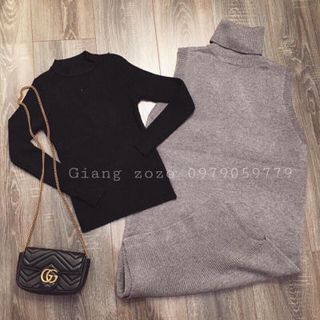 Set áo len kèm váy len cổ lọ