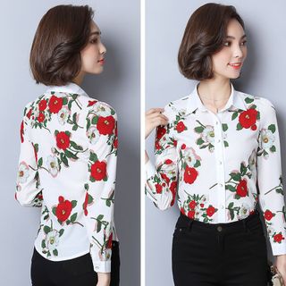 Áo Sơ Mi Hàn Quốc Nền Trắng Hoa Rosa