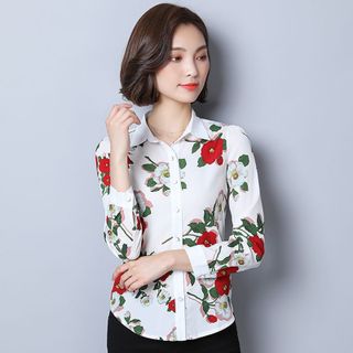 Áo Sơ Mi Hàn Quốc Nền Trắng Hoa Rosa