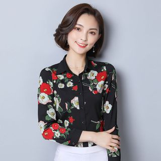 Áo Sơ Mi Hàn Quốc Nền Trắng Hoa Rosa