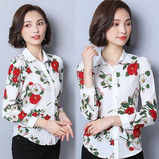 Áo Sơ Mi Hàn Quốc Nền Đen Hoa Rosa