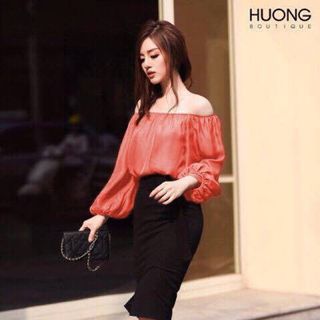 Set Hở vai Chân váy đen