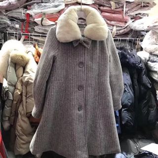 khoác len dạ dáng xoe tay bồng cổ lông thắt nơ