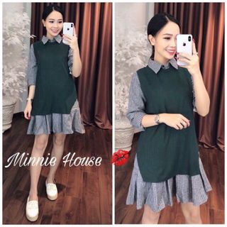 set đầm đuôi cá áo len siêu ấm áp