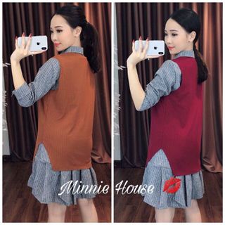 set đầm đuôi cá áo len siêu ấm áp