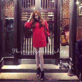 Đầm suông đỏ tay lỡ xinh tươi