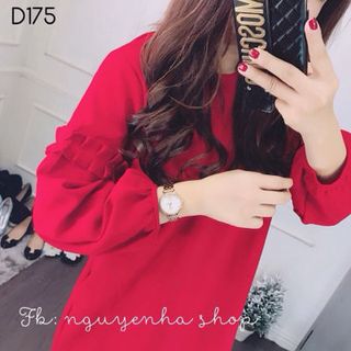 Đầm suông đỏ tay lỡ xinh tươi