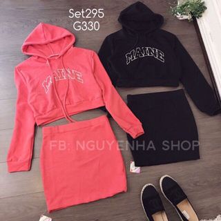 set áo hoodie nón chân váy body giá sỉ