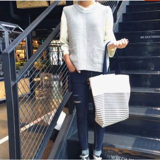 Túi vải canvas trắng kẻ sọc