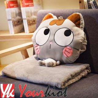 BỘ CHĂN GỐI Ủ TAY 3in1 hình mèo