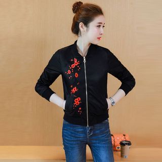 Áo Khoác Thể Thao Dù Xanh Rêu Hai Lớp Thêu Hoa Đào