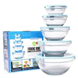 Sỉ Bộ bát thủy tinh 5 chiếc Cooking Bowl có nắp đậy giá sỉ