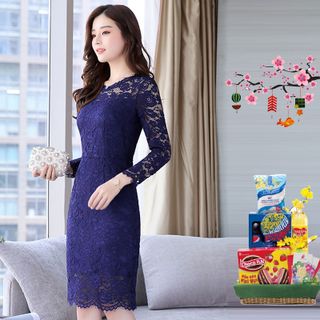 Đầm Ren Đỏ Hoa Nổi KAYA tay dài