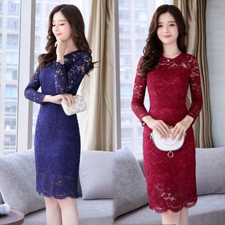 Đầm Ren Đỏ Hoa Nổi KAYA tay dài