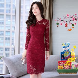 Đầm Ren Xanh Hoa Nổi KAYA tay dài