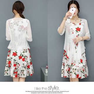 Đầm Xòe Vintage Trắng Sát Nách 2 Tầng Hoa Mùa Xuân