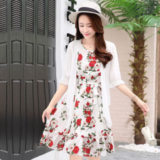 Đầm Xòe Vintage Trắng Hoa Mùa Xuân 2 tầng