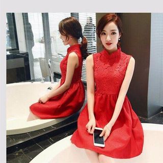Đầm xòe kim tuyến phối ren