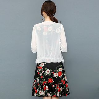 Đầm Xòe Vintage Đen Sát Nách 2 Tầng Hoa Mùa Xuân