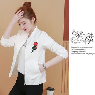 Áo Khoác Rêu Dù Hai Lớp Thêu Hoa Hồng