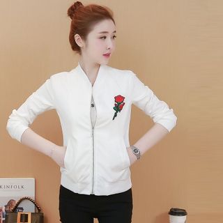 Áo Khoác Rêu Dù Hai Lớp Thêu Hoa Hồng