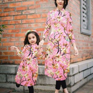 Set Áo Dài Cách Tâm Gấm Hoa