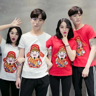 áo thun kết thần tài thêu - chấ thun cotton giá sỉ