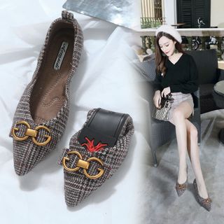 Giày búp bê caro mũi nhọn GGđế bằngmã 118-6