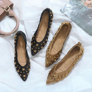 Giày BÚP BÊ đế bằng đính đá hình kim tự tháp mã 118-26