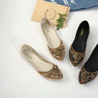 Giày búp bê mũi nhọn đính đá CG mã B6139-1137