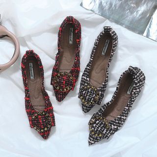 Giày búp bê caro đỏ hồng chữ C mã 118-3