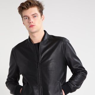 Áo khoác da nam cổ bo lót lông LD140
