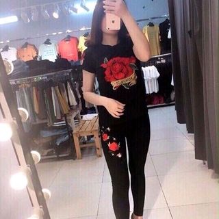 Quần legging thêu hoa