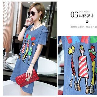 ĐẦM SUÔNG IN HỌA TIẾT 4 CÔ GÁI D0888