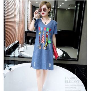 ĐẦM SUÔNG IN HỌA TIẾT 4 CÔ GÁI D0888