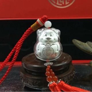 Móc treo Mèo - Thần Tài bạc 925 dập hộp 5D