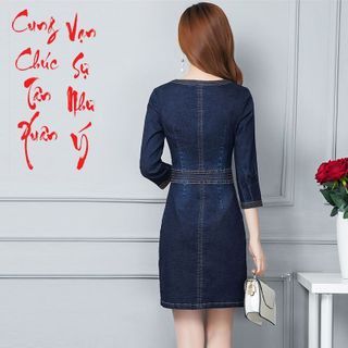 Đầm Jean Cộ Tròn Nẹp Viền Phối Túi