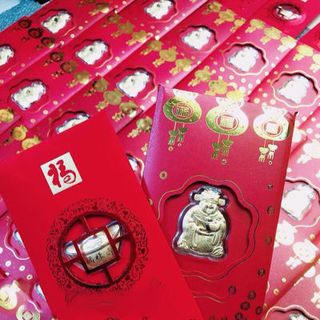 Bao lì xì thần tài vàng 9999 nguyên chất ép miếng 5D