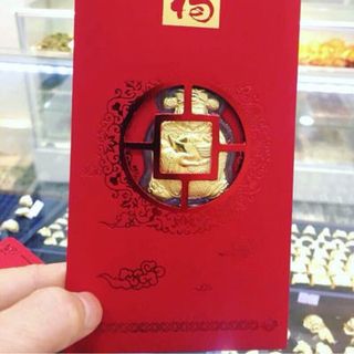 Bao lì xì thần tài vàng 9999 nguyên chất ép miếng 5D