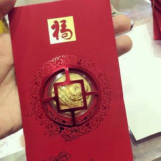 Bao lì xì thần tài vàng 9999 nguyên chất ép miếng 5D