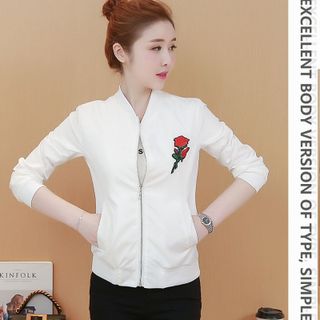 Áo Khoác Thể Thao Dù Hai Lớp Xanh Rêu Thêu Hoa Hồng