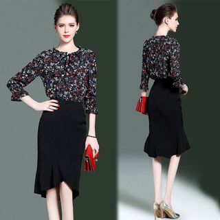 Áo Sơ Mi Hàn Quốc Hoa Lá Nhí Cột Nơ tay dài