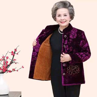 Áo khoác nhung lót lông cho bà