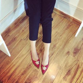 giầy búp bê thấp có đính hột kim sa bên trong co lót nỉ rất êm - Đá đính rất chắc Màu Nude đồng - Đỏ - Đen Size 35/38 - Fullbox