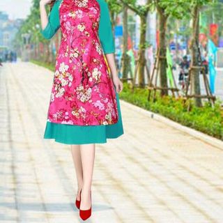 AO DAI CACH TAN KEM CHAN VAY IN HOA TIET giá sỉ