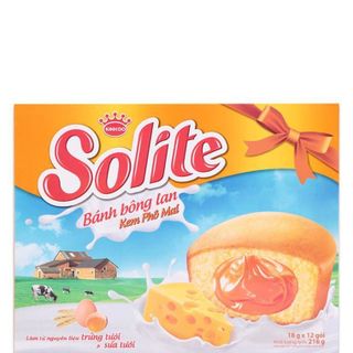 Bánh Bông Lan Tròn Solite Kem Phô Mai 216g - 10 hộp/thùng