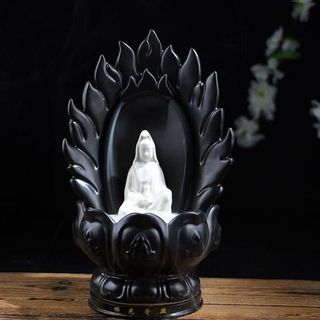 Thác Gốm Đốt Trầm Hình Đài Sen Quan Âm Trắng