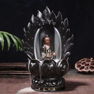 Thác Gốm Đốt Trầm Hình Đài Sen Quan Âm Có Màu