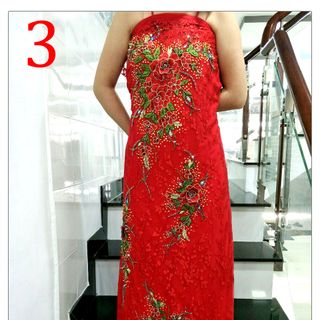 áo dài ren 2 lớp bông 3d